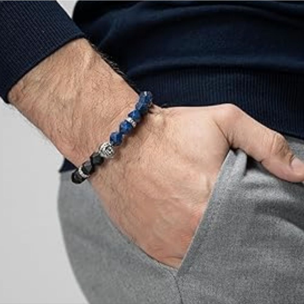 🩵⏭️NIB Lion King Black Onyx & Lapis Lazuli Stainless Steel Bracelet